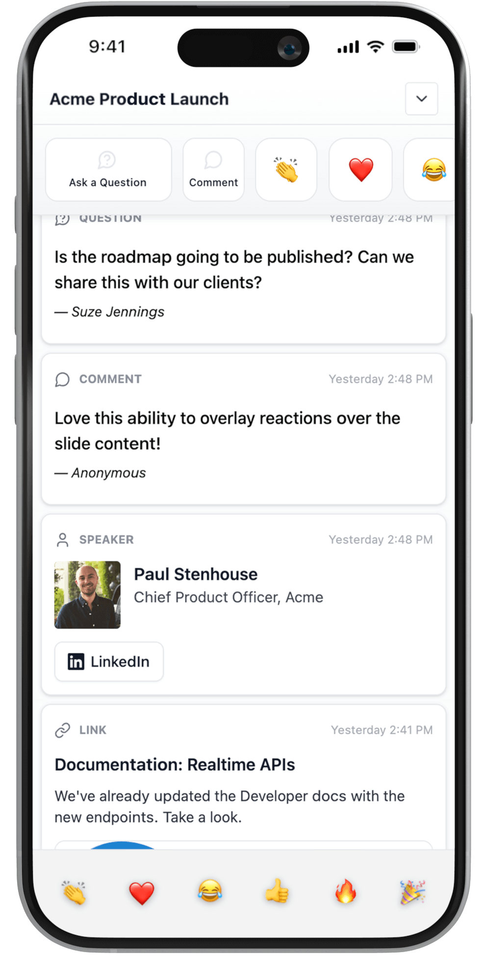 LiveRoom mobile interface